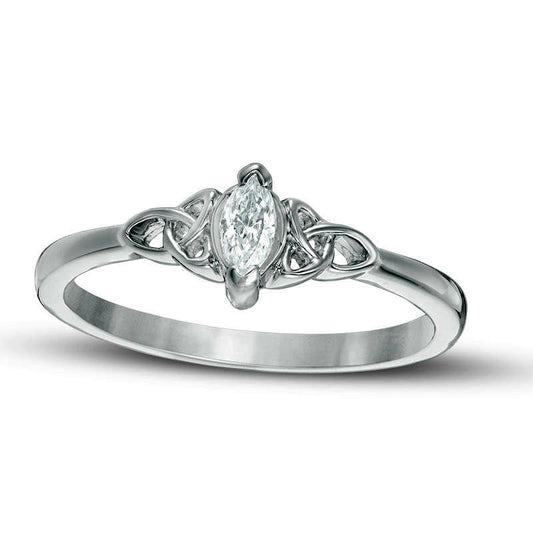 0.25 CT. Marquise Natural Clarity Enhanced Diamond Solitaire Celtic Knot Promise Ring in Solid 10K White Gold