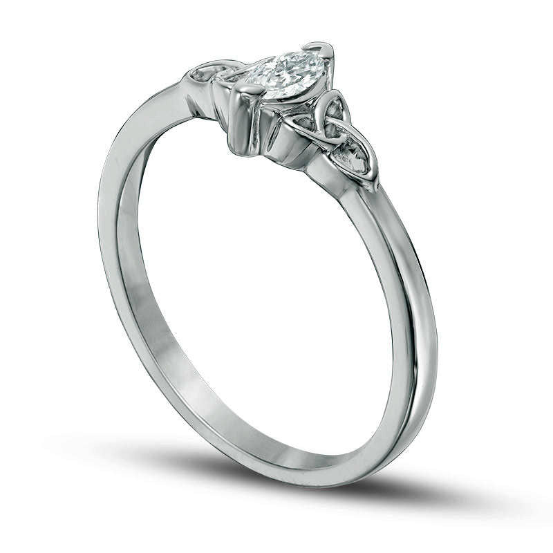 0.25 CT. Marquise Natural Clarity Enhanced Diamond Solitaire Celtic Knot Promise Ring in Solid 10K White Gold