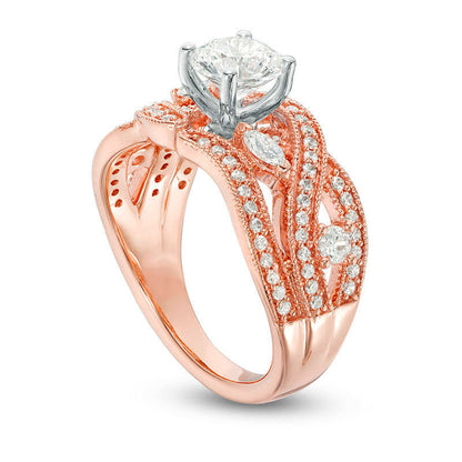 1.5 CT. T.W. Natural Diamond Intertwining Antique Vintage-Style Engagement Ring in Solid 14K Rose Gold