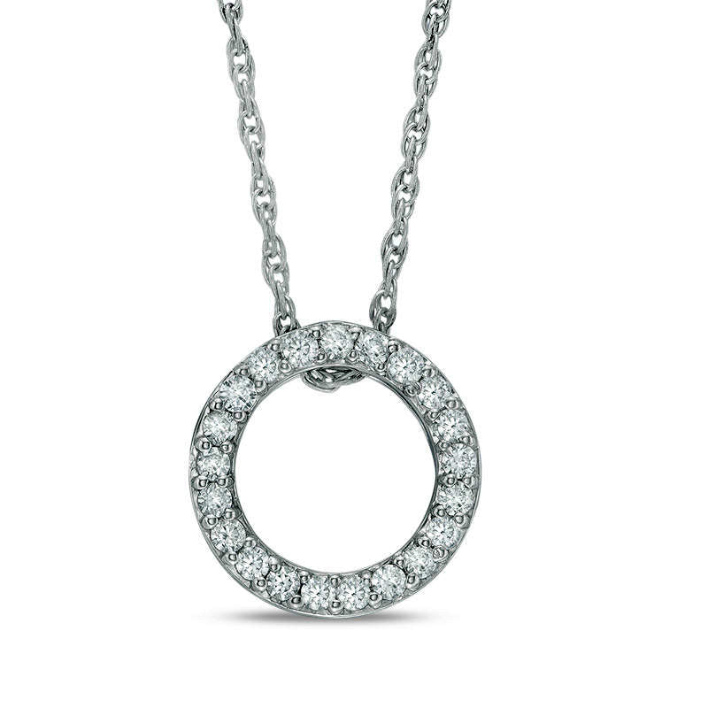 0.13 CT. T.W. Natural Diamond Open Circle Pendant in 10K White Gold