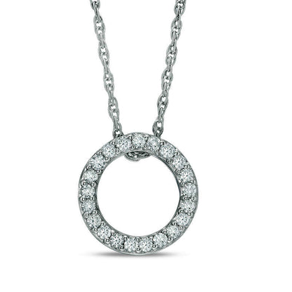 0.13 CT. T.W. Natural Diamond Open Circle Pendant in 10K White Gold