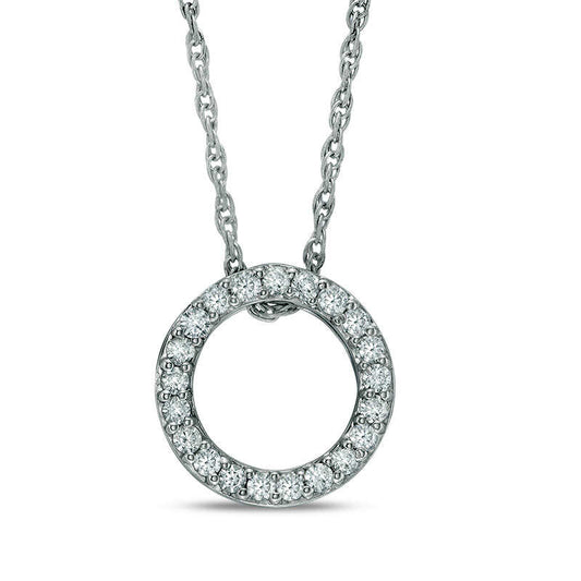 0.13 CT. T.W. Natural Diamond Open Circle Pendant in 10K White Gold