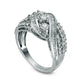 1.0 CT. T.W. Baguette and Round Natural Diamond Three Stone Multi-Row Bypass Ring in Sterling Silver