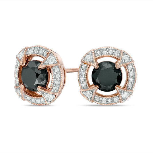 2.2 CT. T.W. Enhanced Black and White Diamond Frame Vintage-Style Stud Earrings in 10K Rose Gold