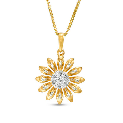 0.17 CT. T.W. Natural Diamond Daisy Pendant in Sterling Silver with 18K Gold Plate