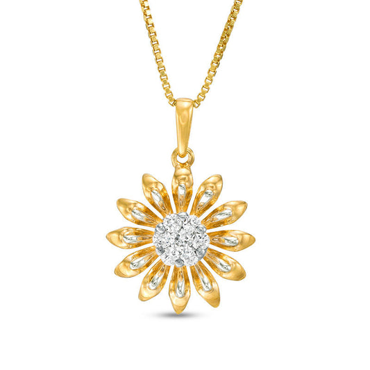 0.17 CT. T.W. Natural Diamond Daisy Pendant in Sterling Silver with 18K Gold Plate