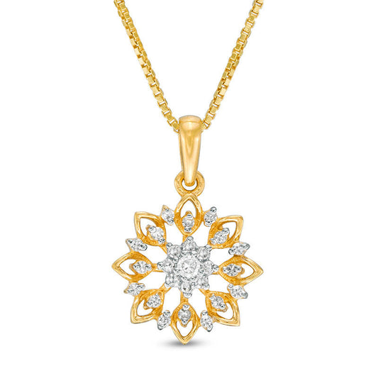 0.13 CT.T.W. Natural Diamond Flower Pendant in Sterling Silver with 18K Gold Plate