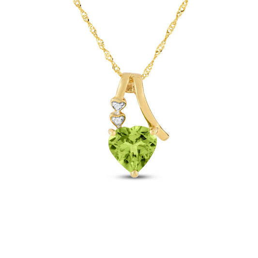 8.0mm Heart-Shaped Peridot and Natural Diamond Accent Pendant in 14K Gold