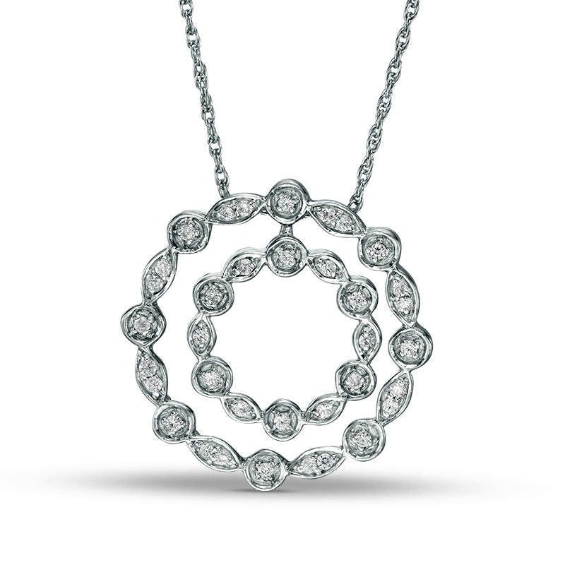0.25 CT. T.W. Natural Diamond Scalloped Double Circle Pendant in Sterling Silver