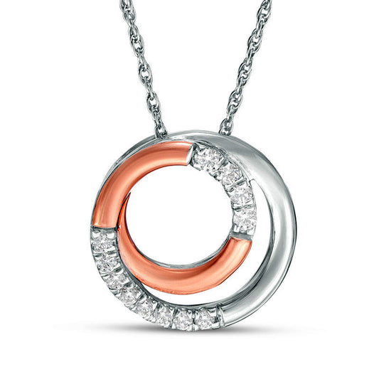 0.2 CT. T.W. Natural Diamond Circle Loop Pendant in Sterling Silver and 10K Rose Gold