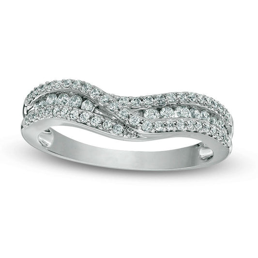 0.38 CT. T.W. Natural Diamond Crossover Contour Band in Solid 14K White Gold