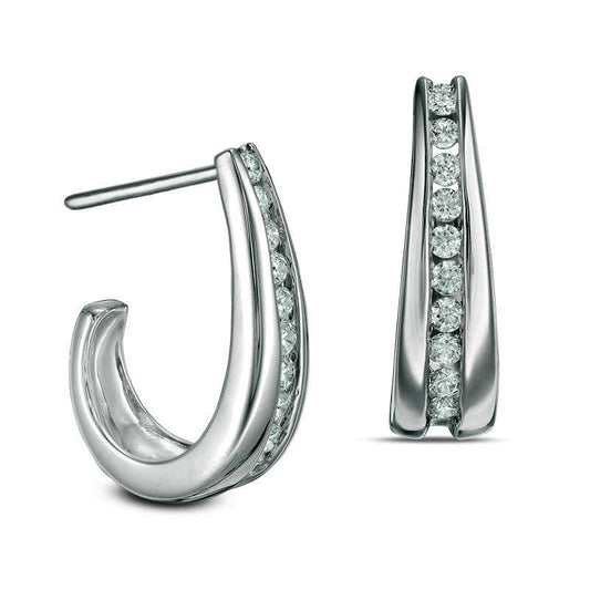 0.5 CT. T.W. Diamond J-Hoop Earrings in 14K White Gold