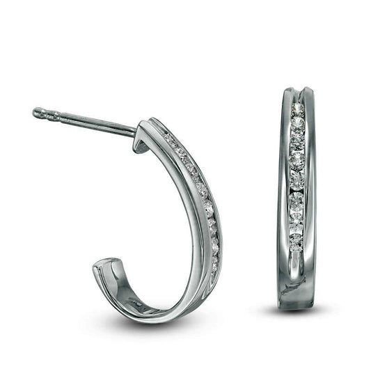 0.5 CT. T.W. Diamond J-Hoop Earrings in 14K White Gold