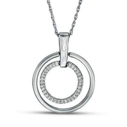 0.13 CT. T.W. Natural Diamond Double Circle Pendant in Sterling Silver