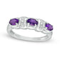 Sideways Oval Amethyst and Natural Diamond Accent Three Stone Station Ring in Sterling Silver