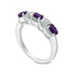 Sideways Oval Amethyst and Natural Diamond Accent Three Stone Station Ring in Sterling Silver