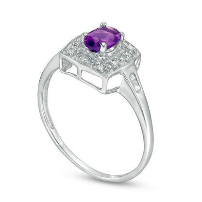 Oval Amethyst and Natural Diamond Accent Cushion Frame Ring in Sterling Silver
