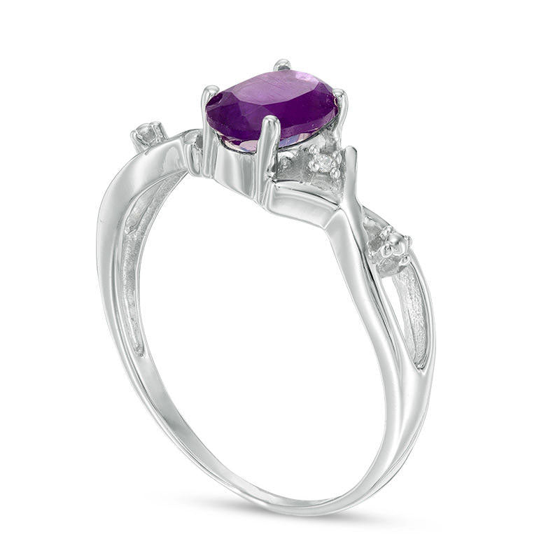 Oval Amethyst and Natural Diamond Accent Twist Ring in Sterling Silver