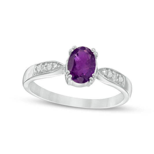 Oval Amethyst and Natural Diamond Accent Ring in Sterling Silver