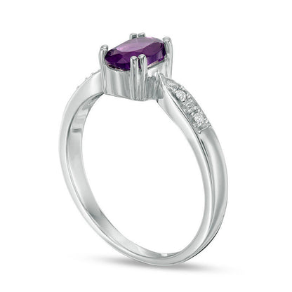 Oval Amethyst and Natural Diamond Accent Ring in Sterling Silver