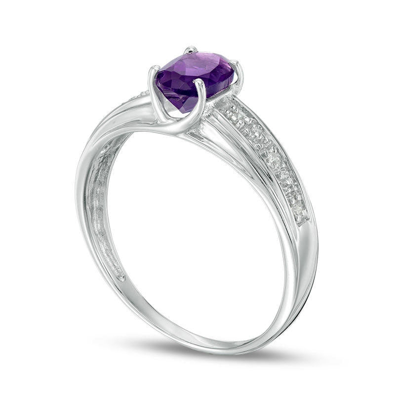 Oval Amethyst and 0.05 CT. T.W. Natural Diamond Ring in Sterling Silver