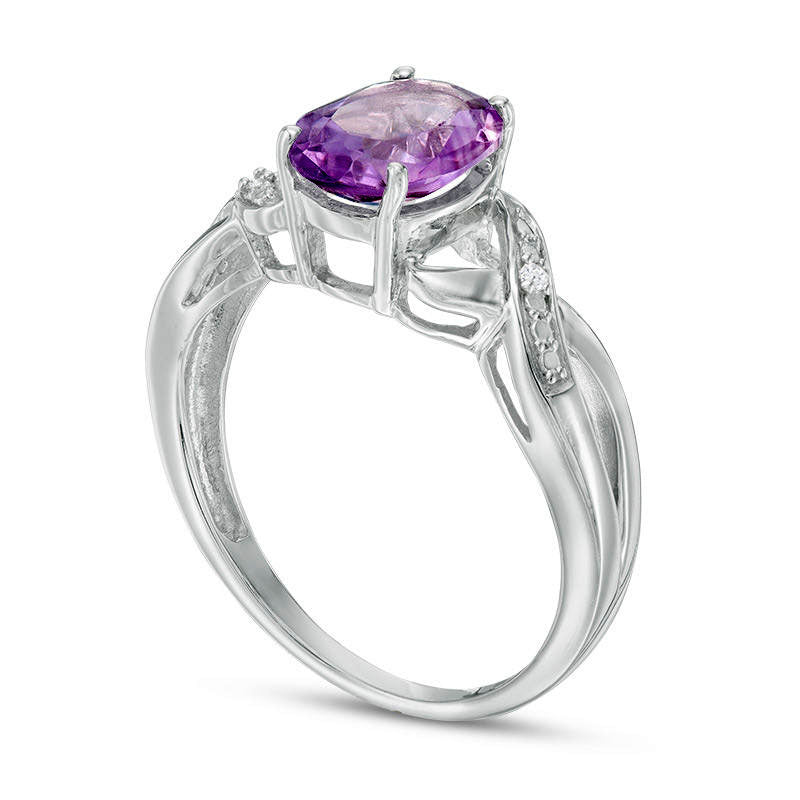 Oval Amethyst and Natural Diamond Accent Twist Ring in Sterling Silver