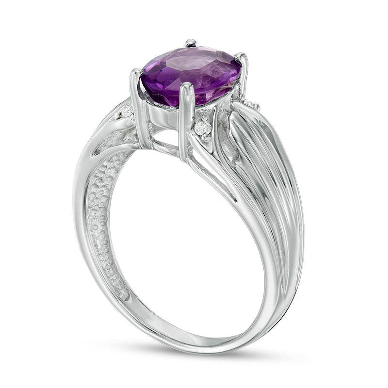 Oval Amethyst and 0.05 CT. T.W. Natural Diamond Ring in Sterling Silver