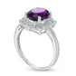 Oval Amethyst and Natural Diamond Accent Scallop Frame Antique Vintage-Style Ring in Sterling Silver