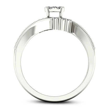 0.50 CT. T.W. Composite Natural Diamond Bypass Antique Vintage-Style Bridal Engagement Ring Set in Solid 14K White Gold