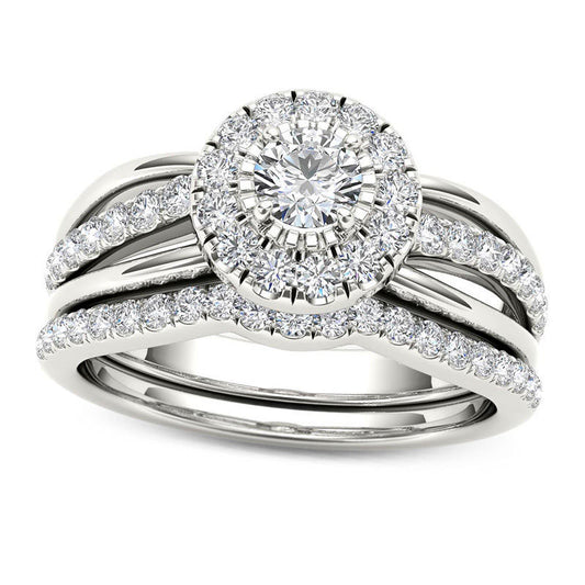 0.75 CT. T.W. Natural Diamond Frame Bridal Engagement Ring Set in Solid 14K White Gold