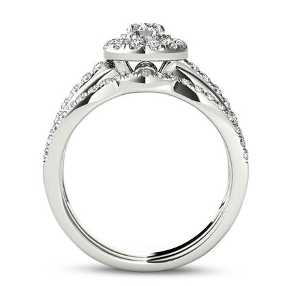 0.75 CT. T.W. Natural Diamond Frame Bridal Engagement Ring Set in Solid 14K White Gold