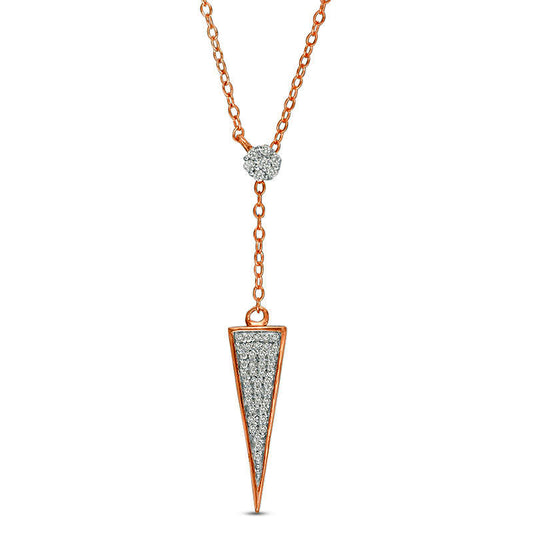 0.17 CT. T.W. Natural Diamond Triangle "Y" Necklace in 10K Rose Gold