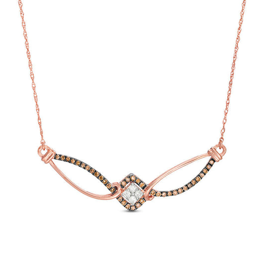 0.25 CT. T.W. Champagne and White Natural Diamond Bypass Swirl Necklace in 10K Rose Gold