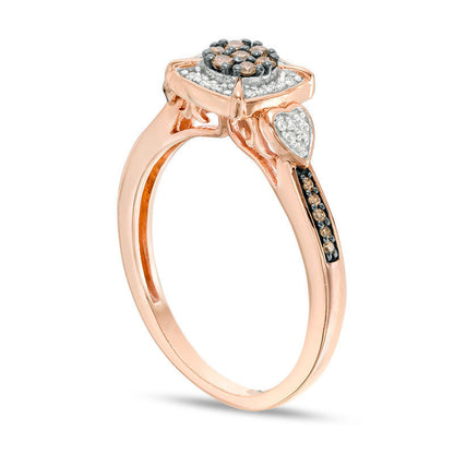 0.20 CT. T.W. Champagne and White Composite Natural Diamond Cushion Frame Promise Ring in Solid 10K Rose Gold