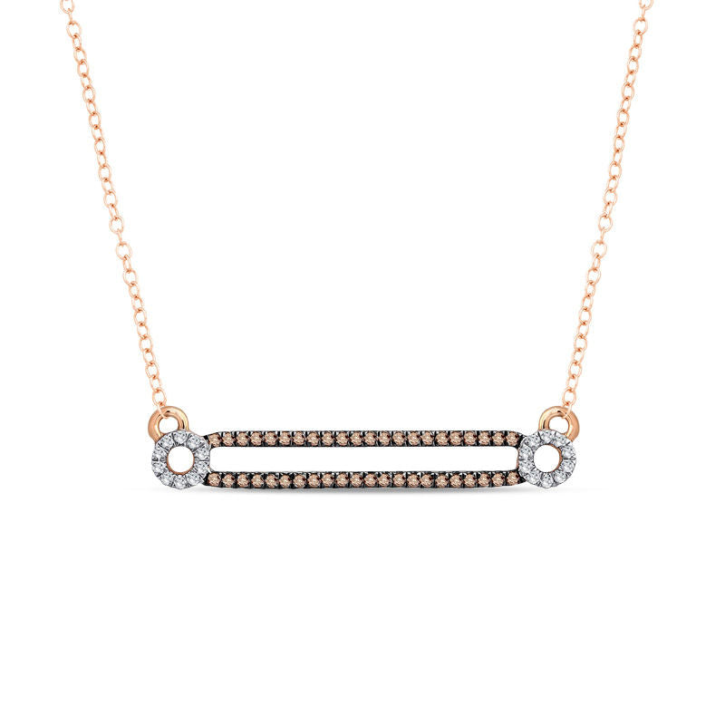 0.17 CT. T.W. Champagne and White Natural Diamond Split Bar Necklace in 10K Rose Gold
