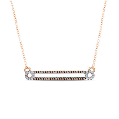 0.17 CT. T.W. Champagne and White Natural Diamond Split Bar Necklace in 10K Rose Gold