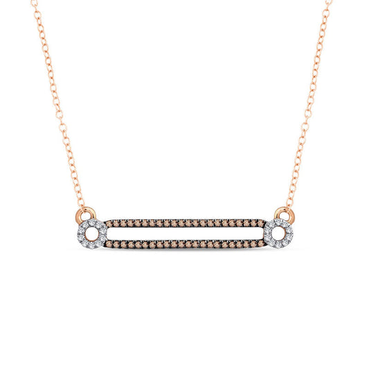 0.17 CT. T.W. Champagne and White Natural Diamond Split Bar Necklace in 10K Rose Gold