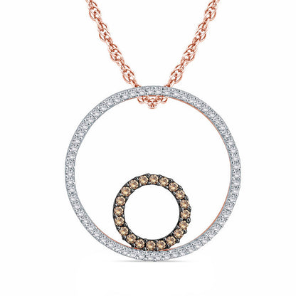 0.2 CT. T.W. Champagne and White Natural Diamond Double Circle Pendant in 10K Rose Gold