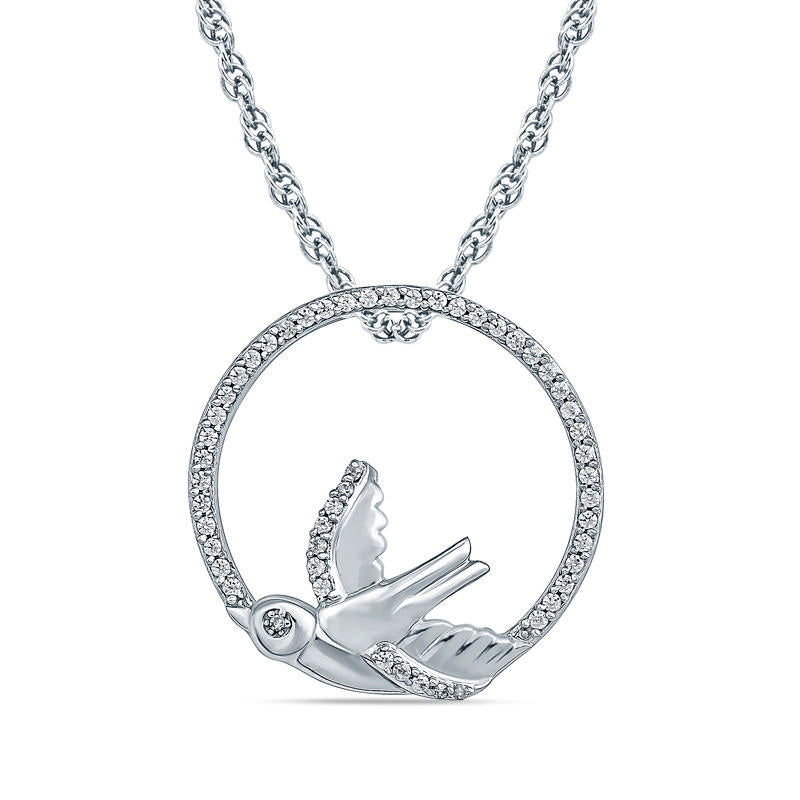 0.17 CT. T.W. Natural Diamond Bird Circle Pendant in Sterling Silver
