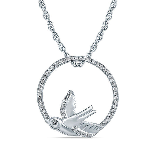 0.17 CT. T.W. Natural Diamond Bird Circle Pendant in Sterling Silver