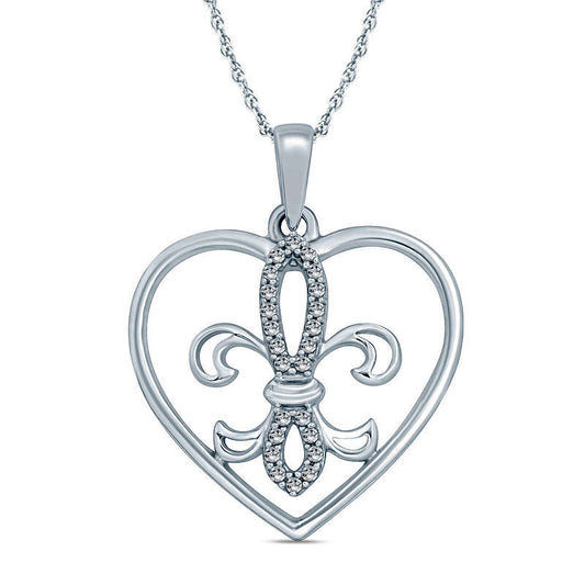 0.05 CT. T.W. Natural Diamond Fleur-de-Lis Heart Pendant in Sterling Silver