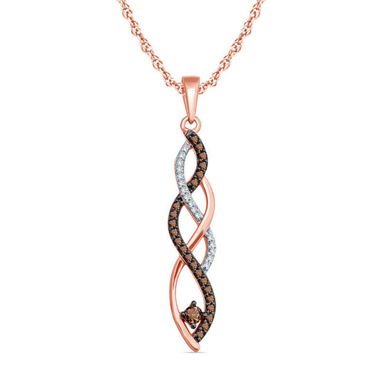 0.17 CT. T.W. Champagne and White Natural Diamond Braid Pendant in 10K Rose Gold
