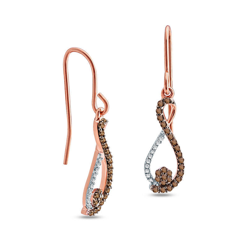 0.25 CT. T.W. Composite Champagne and White Diamond Infinity Drop Earrings in 10K Rose Gold