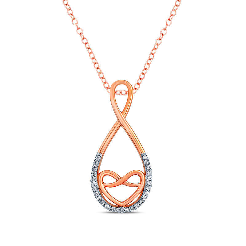 Natural Diamond Accent Heart Infinity Pendant in Sterling Silver with 14K Rose Gold Plate