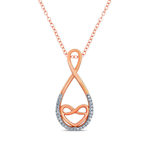 Natural Diamond Accent Heart Infinity Pendant in Sterling Silver with 14K Rose Gold Plate