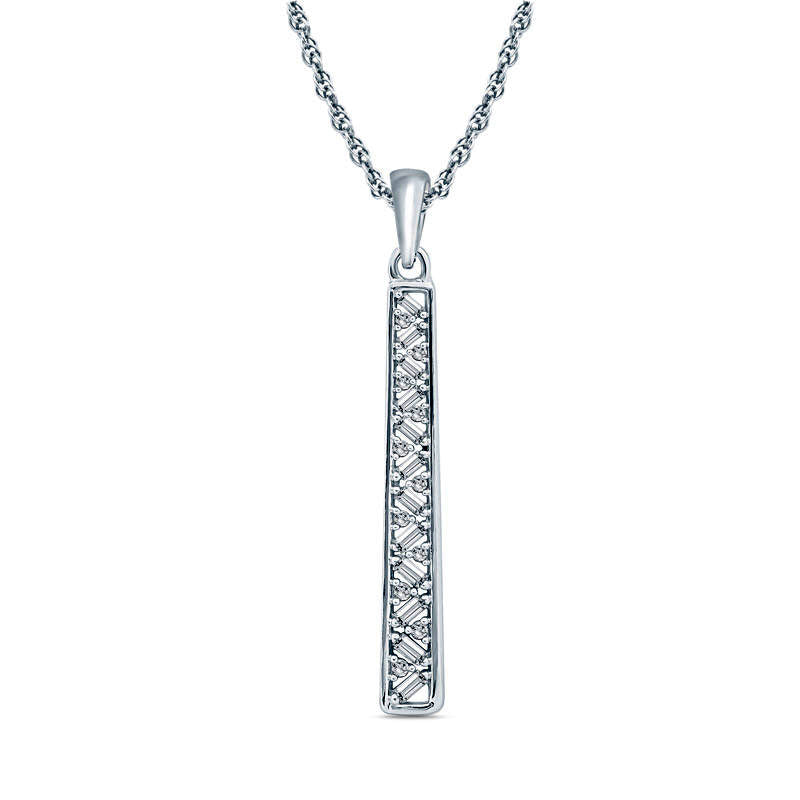 0.2 CT. T.W. Baguette and Round Natural Diamond Linear Pendant in 10K White Gold
