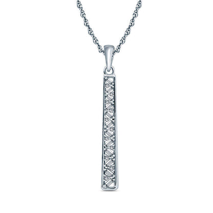 0.2 CT. T.W. Baguette and Round Natural Diamond Linear Pendant in 10K White Gold