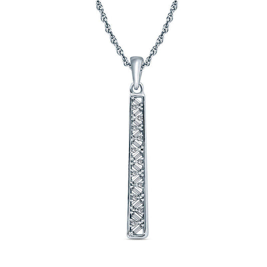 0.2 CT. T.W. Baguette and Round Natural Diamond Linear Pendant in 10K White Gold