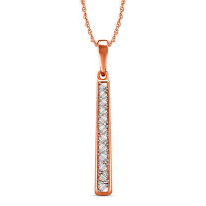 0.2 CT. T.W. Baguette and Round Natural Diamond Linear Pendant in 10K Rose Gold