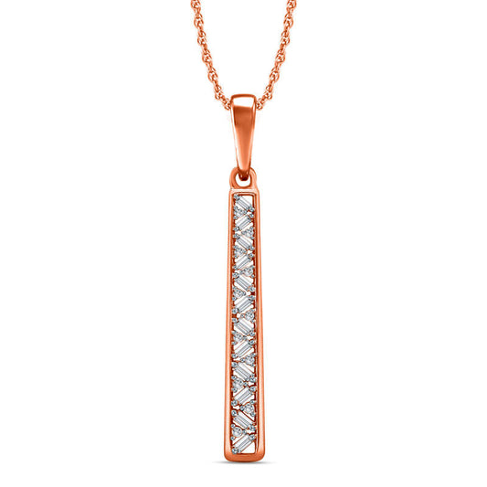 0.2 CT. T.W. Baguette and Round Natural Diamond Linear Pendant in 10K Rose Gold